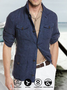 Cotton linen style American casual Lapel Multi Pocket cotton linen Long Sleeve Shirt