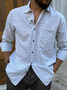 Men's Cotton and Linen Style Check Pocket Long Sleeve Shirt