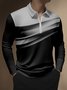 Casual Art Collection 3D Gradient Striped Geometric Color Block Pattern Lapel Zip Long Sleeve Printed Polo Shirt