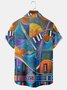 Mens Retro Music Print Front Buttons Soft Breathable Chest Pocket Casual Hawaiian Shirts