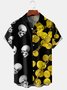 Men's Vintage Halloween Skull Metal Print Front Button Soft Breathable Chest Pocket Casual Hawaiian Shirt