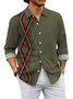 Geometric stripe printed cotton linen collar and comfortable linen shirt
