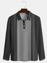 Men's Striped Print Button Business Soft Long Sleeve Polo Shirt