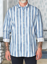 Cotton and linen American casual style stripes flax long sleeve shirts