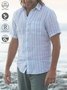 Cotton and linen American casual style stripes linen Shirt with short sleeves