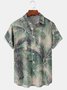 Mens Retro Coconut Tree Print Front Buttons Soft Breathable Chest Pocket Casual Hawaiian Shirt
