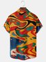 Mens Retro Abstract Print Front Buttons Soft Breathable Chest Pocket Casual Hawaiian Shirts