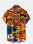 Mens Retro Abstract Print Front Buttons Soft Breathable Chest Pocket Casual Hawaiian Shirts
