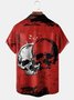 Mens Funky Punk Skull Print Front Buttons Soft Breathable Lapel Chest Pocket Casual Hawaiian Shirt