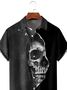 Mens Funky Skull Print Front Buttons Soft Breathable Lapel Chest Pocket Casual Hawaiian Shirt