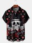 Men's Art Skull Playing Card Print Casual Breathable Hawaiian Short Sleeve Shirt