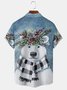 Men's Christmas Bear Print Fashion Hawaiian Lapel Short Sleeve Shirt