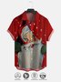 Santa Stripe Short Sleeve Shirt Casual Style Cotton Linen Lapel Top