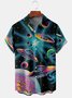 Spaceship Chest Pocket Short Sleeve Shirt Tech Lapel Print Top