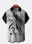 Music Notes Chest Pocket Short Sleeve Shirt Resort Style Music Series Stripes Print Lapel Top