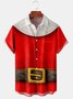 Christmas Print Chest Pocket Short Sleeve Shirt Resort Style Fetival Series Lapel Top