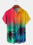 Coconut Tree Gradient Color Chest Pocket Short Sleeve Hawaiian Shirt