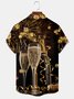 New Year's Wine Glass Chest Pocket Short Sleeve Shirt