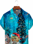Christmas Van Gogh Starry Night Chest Pocket Short Sleeve Casual Shirt