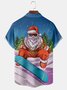 Santa Claus Skateboarding Chest Pocket Short Sleeve Casual Shirt