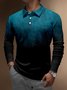 Gradient Abstract Starry Button Long Sleeve Polo