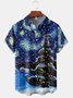 Starry Night Christmas Tree Chest Pocket Short Sleeve Casual Shirt