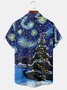 Starry Night Christmas Tree Chest Pocket Short Sleeve Casual Shirt