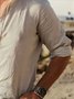 Cotton-blend Plain Long Sleeve Henley Shirt