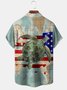 Map American Flag Sea Turtle Chest Pocket Short Sleeve Hawaiian Shirt