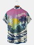 Ukiyo-e Ocean Waves Coconut Tree Chest Pocket Short Sleeve Hawaiian Shirt