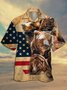 Map American Flag Brown Bear Short Sleeve Shirt