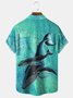 Whale Oil Painting Chest Pocket Short Sleeve Casual Shirt