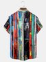 Striped Oil Painting Chest Pocket Short Sleeve Casual Shirt