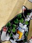 Japanese Ukiyoe Cats Chest Pocket Short Sleeve Casual Shirt