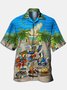 Mens Parrot Print Hawaiian Short Sleeve Shirt Collar Trendy Aloha Shirt
