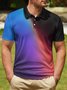 Gradient Abstract Stripe Button Short Sleeve Polo Shirt