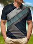 Ombre Geometric Color Block Button Short Sleeve Polo Shirt