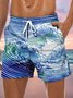 Ocean Wave Drawstring Beach Shorts