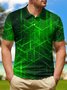 3D Gradient Abstract Geometric Button Short Sleeve Polo Shirt