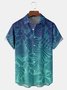 Gradient Color Monstera Chest Pocket Short Sleeve Hawaiian Shirt