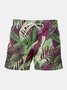 Tropical Plant Drawstring Beach Shorts