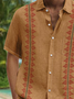 Leaf Stripe Print Chest Pocket Short Sleeve Casual Shirt