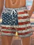 American Flag Drawstring Beach Shorts