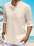Mens Plain Cotton Linen Casual Short Sleeve Shirt