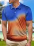 Ombre Abstract Stripe Button Short Sleeve Golf PoLo Shirt