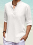 Mens Plain Cotton Linen Casual Short Sleeve Shirt
