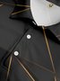 Gradient 3D Black Gold Abstract Geometric Button Short Sleeve Polo Shirt
