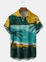 Palm Tree Oil Painting Chest Pocket Short Sleeve Hawaiian Shirt