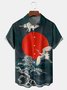Japanese Ukiyo-e Crane Chest Pocket Short Sleeve Hawaiian Shirt