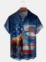 American Flag Animal Chest Pocket Short Sleeve Casual Shirt